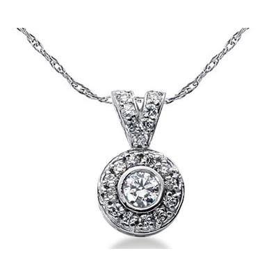 Bezel Set Round diamond with side stone Pendant Setting in 14K White Gold